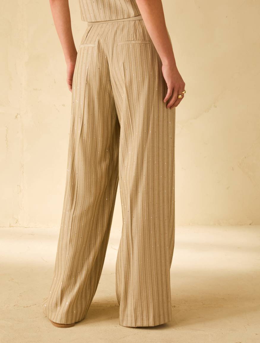 Sequinned pinstriped trousers - SAGE - Pennyblack - 3