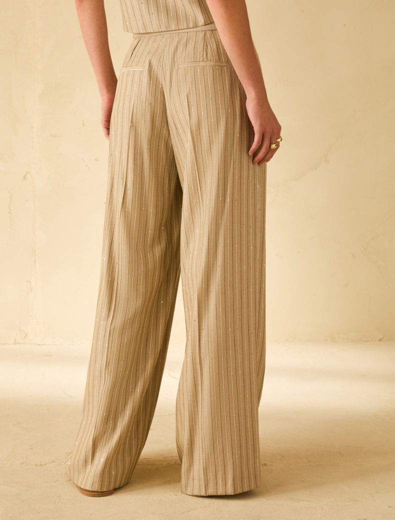 Sequinned pinstriped trousers - SAGE - pennyblack