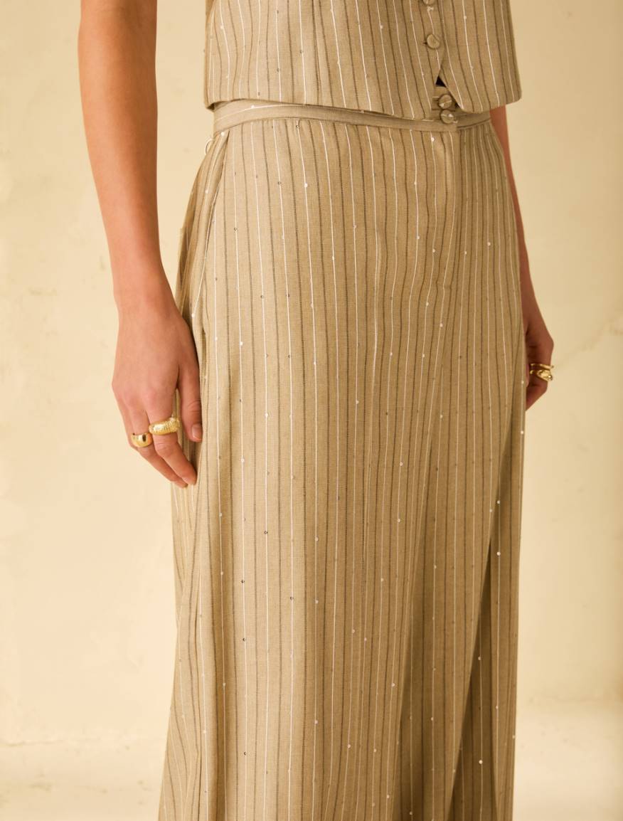 Sequinned pinstriped trousers - SAGE - Pennyblack - 4