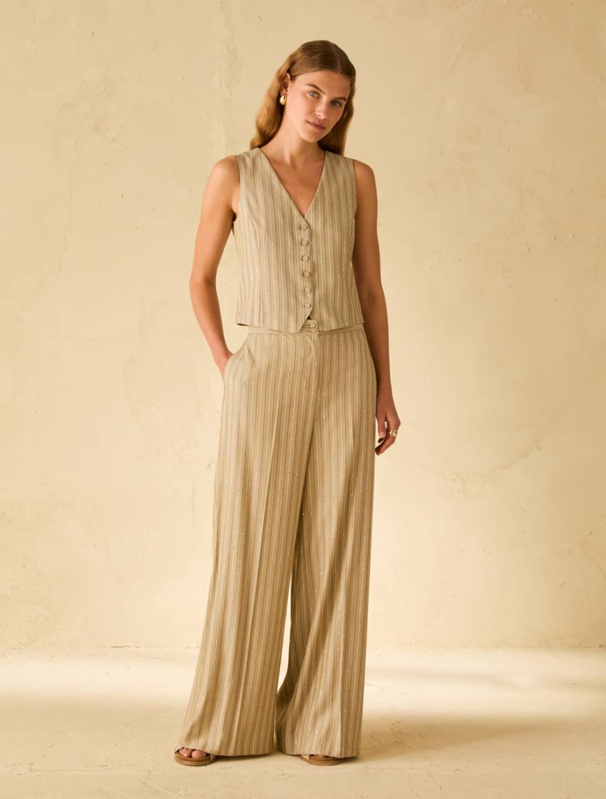 Sequinned pinstriped trousers - SAGE - Pennyblack