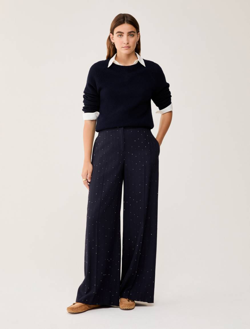 Sequinned pinstriped trousers - NAVY - Pennyblack