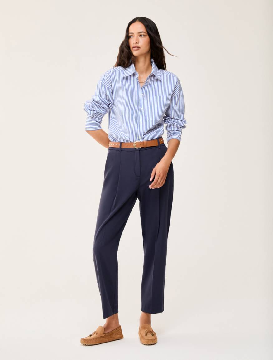 Twill carrot-fit trousers - NAVY - Pennyblack