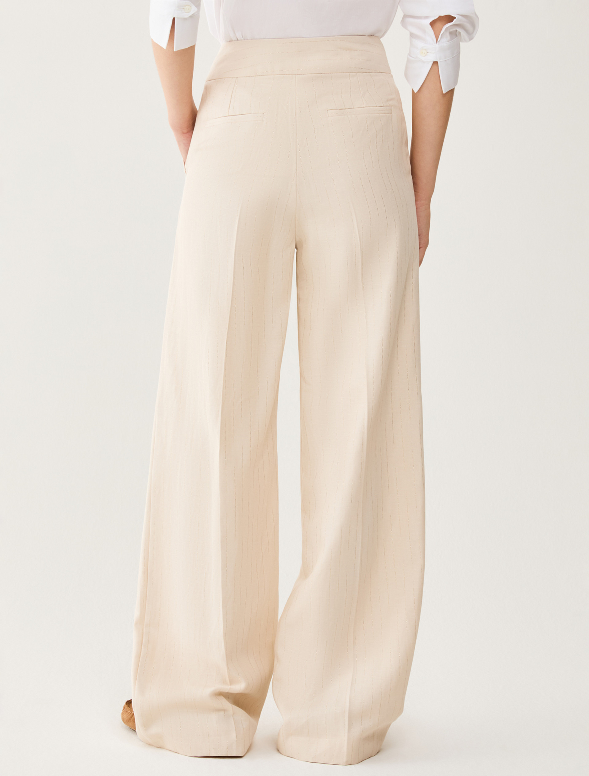 Lamé pinstriped trousers - BEIGE - pennyblack