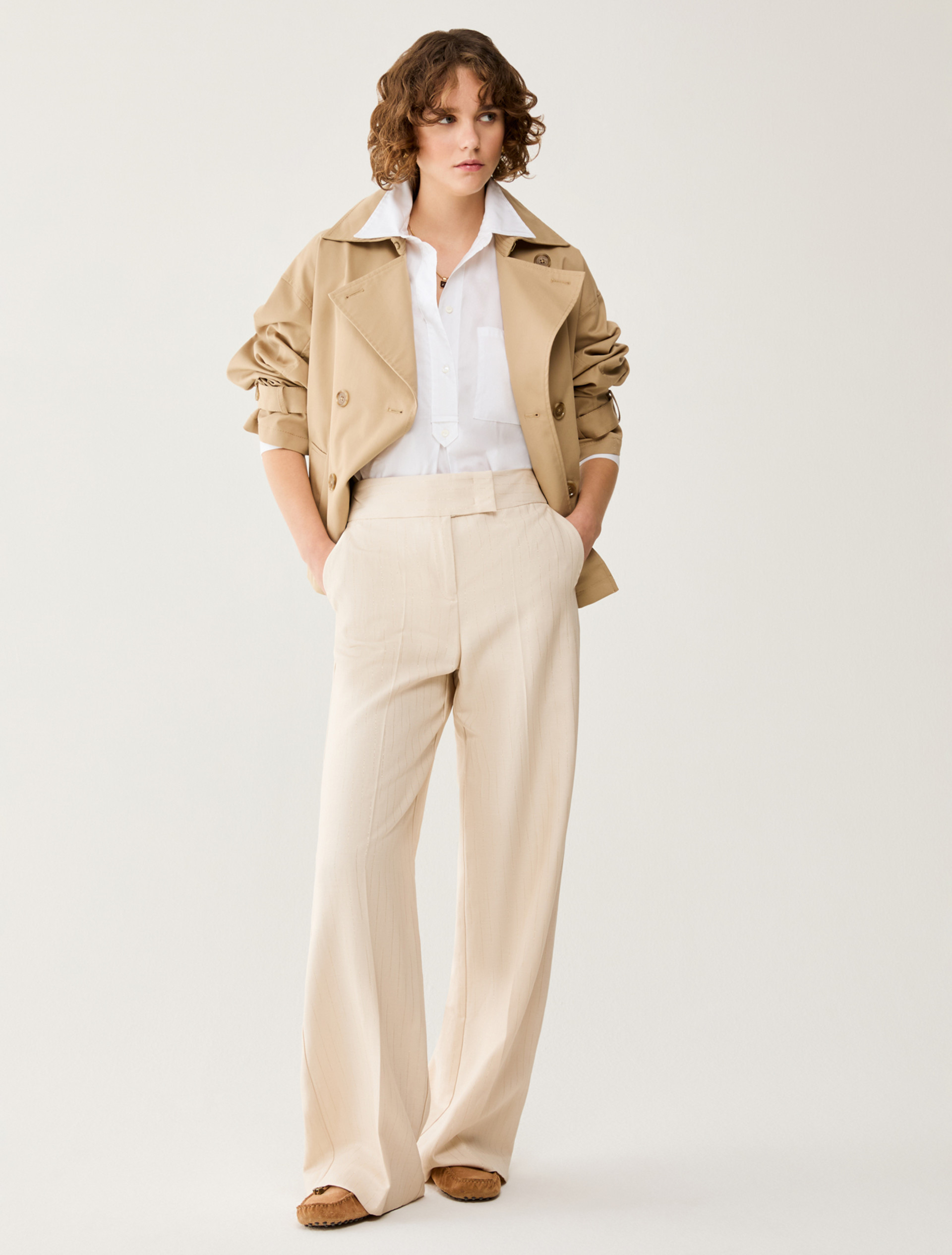 Lamé pinstriped trousers - BEIGE - pennyblack