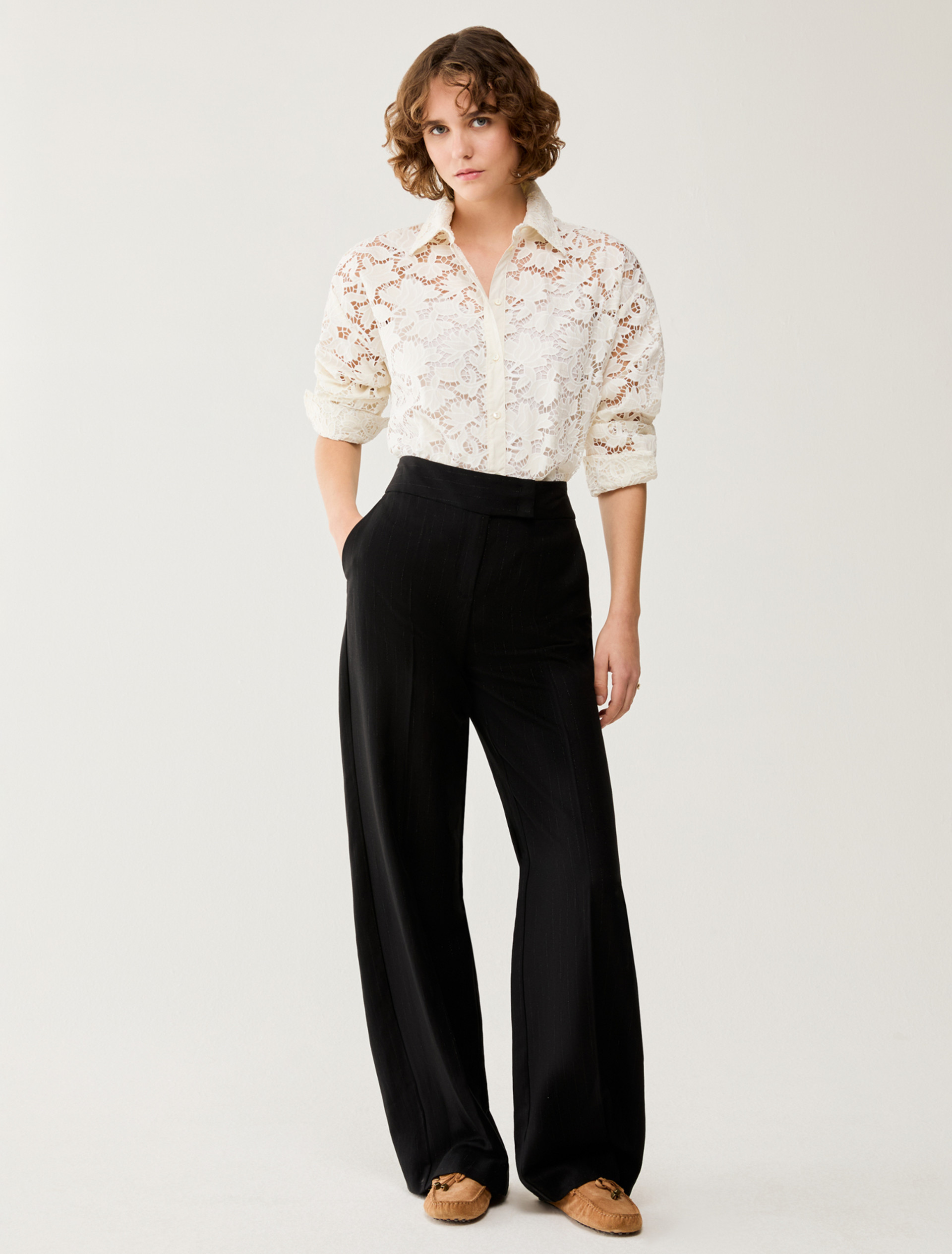 Lamé pinstriped trousers - BLACK - pennyblack