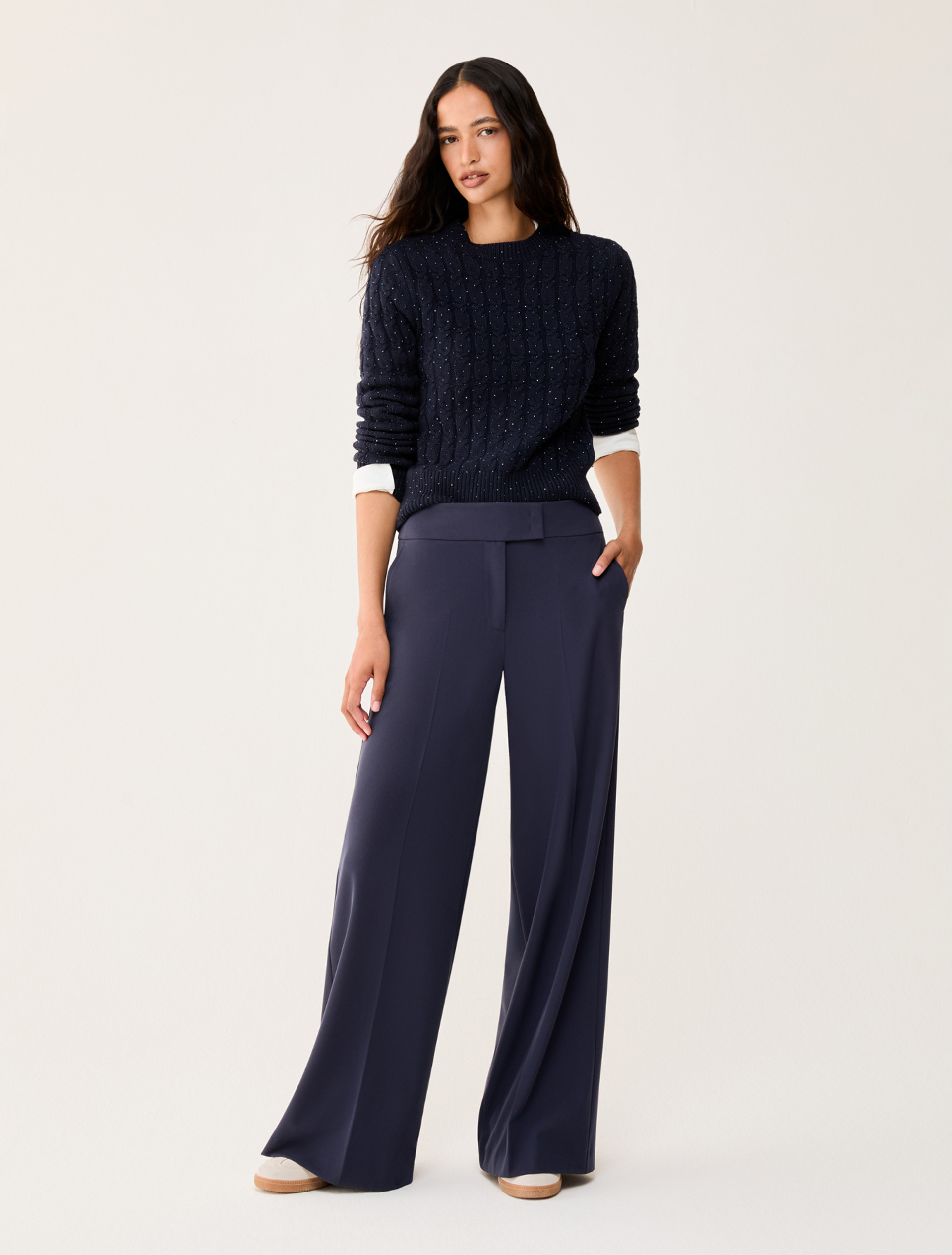 Wide-fit twill trousers - NAVY - pennyblack