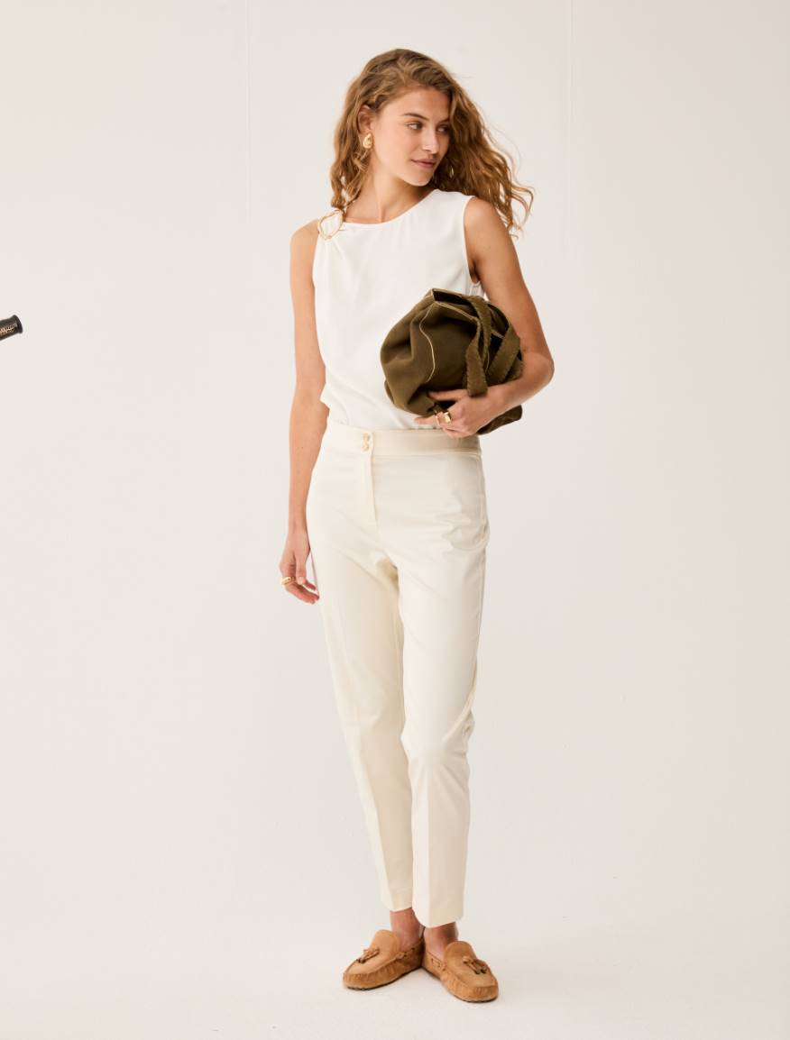 Cotton-blend slim trousers - IVORY - Pennyblack - 5