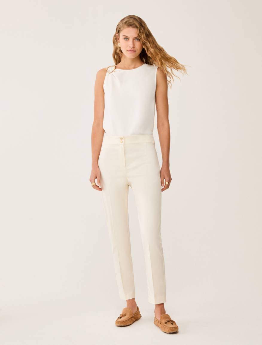 Cotton-blend slim trousers - IVORY - Pennyblack
