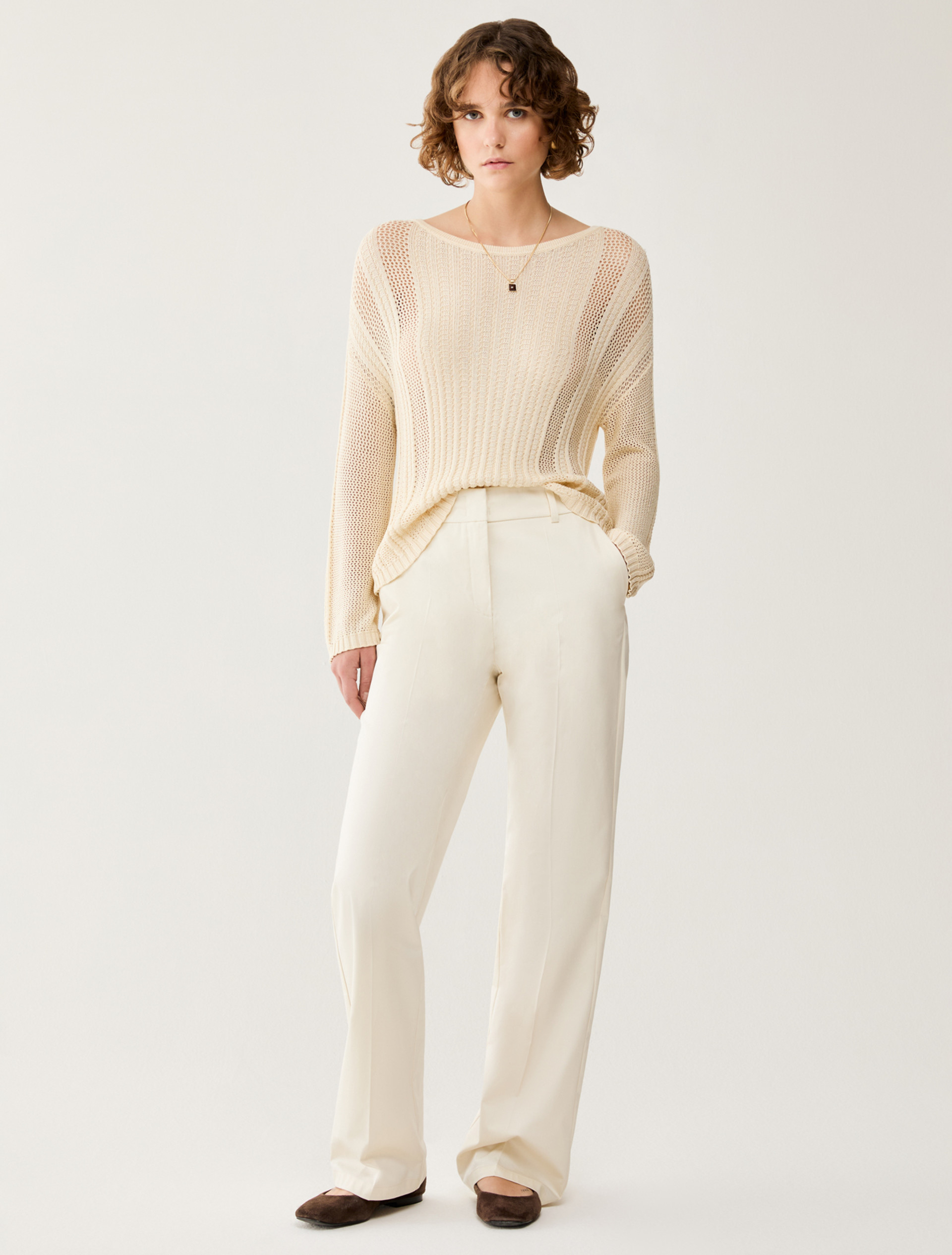 Cotton-satin flared trousers - IVORY - pennyblack