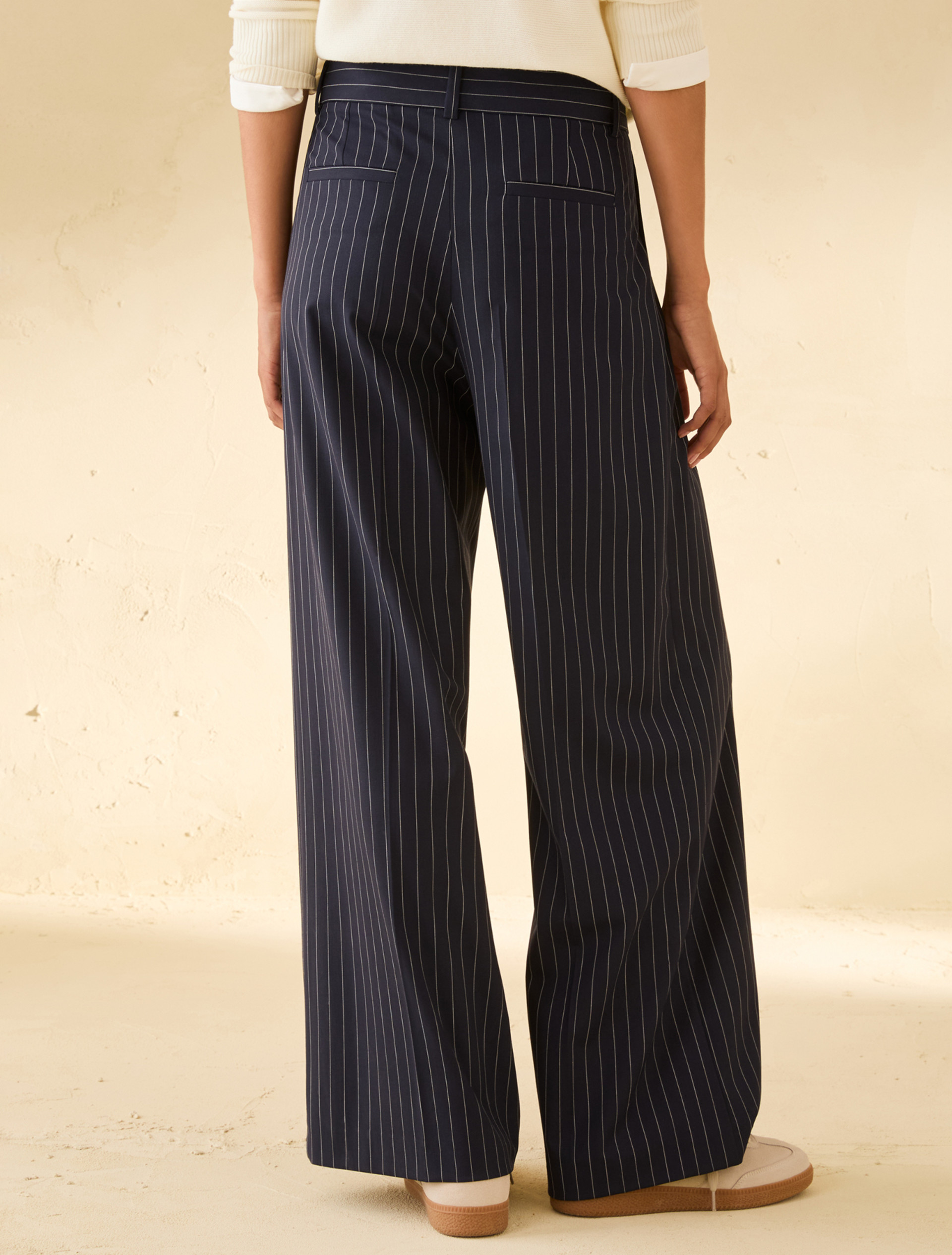 Wide-fit pinstripe trousers - NAVY - pennyblack