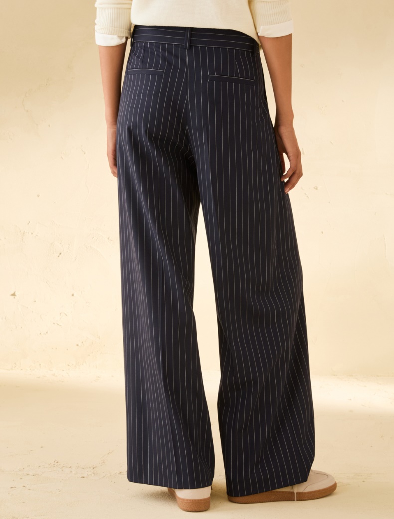 Wide-fit pinstripe trousers - NAVY - pennyblack