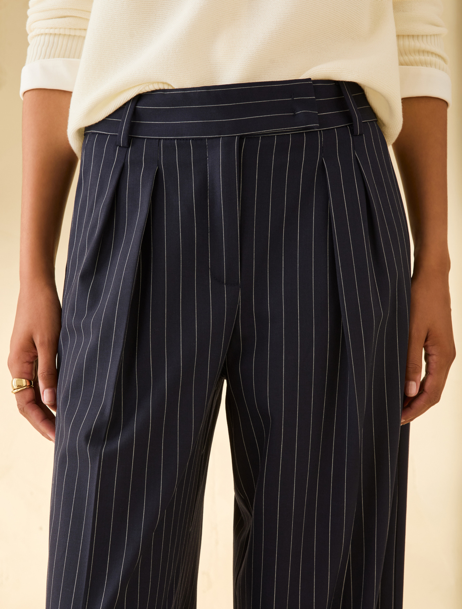 Wide-fit pinstripe trousers - NAVY - pennyblack