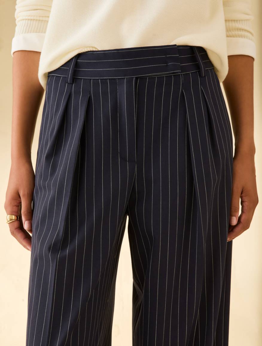 Wide-fit pinstripe trousers - NAVY - Pennyblack - 4