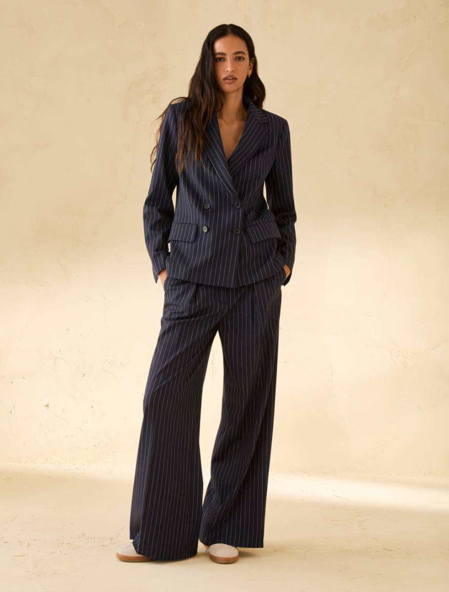 Wide-fit pinstripe trousers - NAVY - Pennyblack - 5