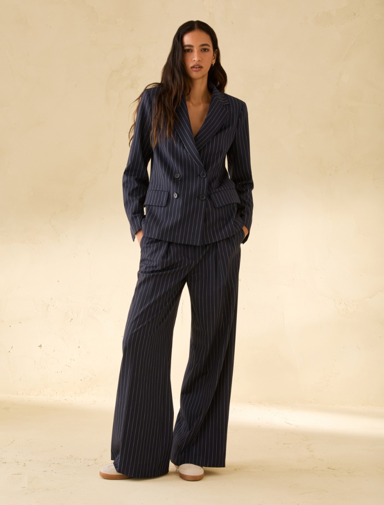 Wide-fit pinstripe trousers - NAVY - pennyblack
