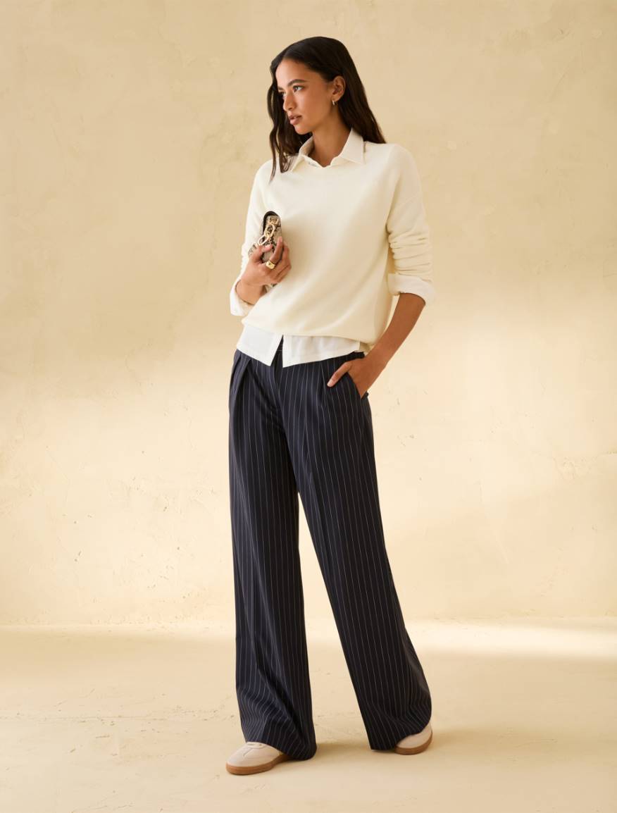 Wide-fit pinstripe trousers - NAVY - Pennyblack - 6