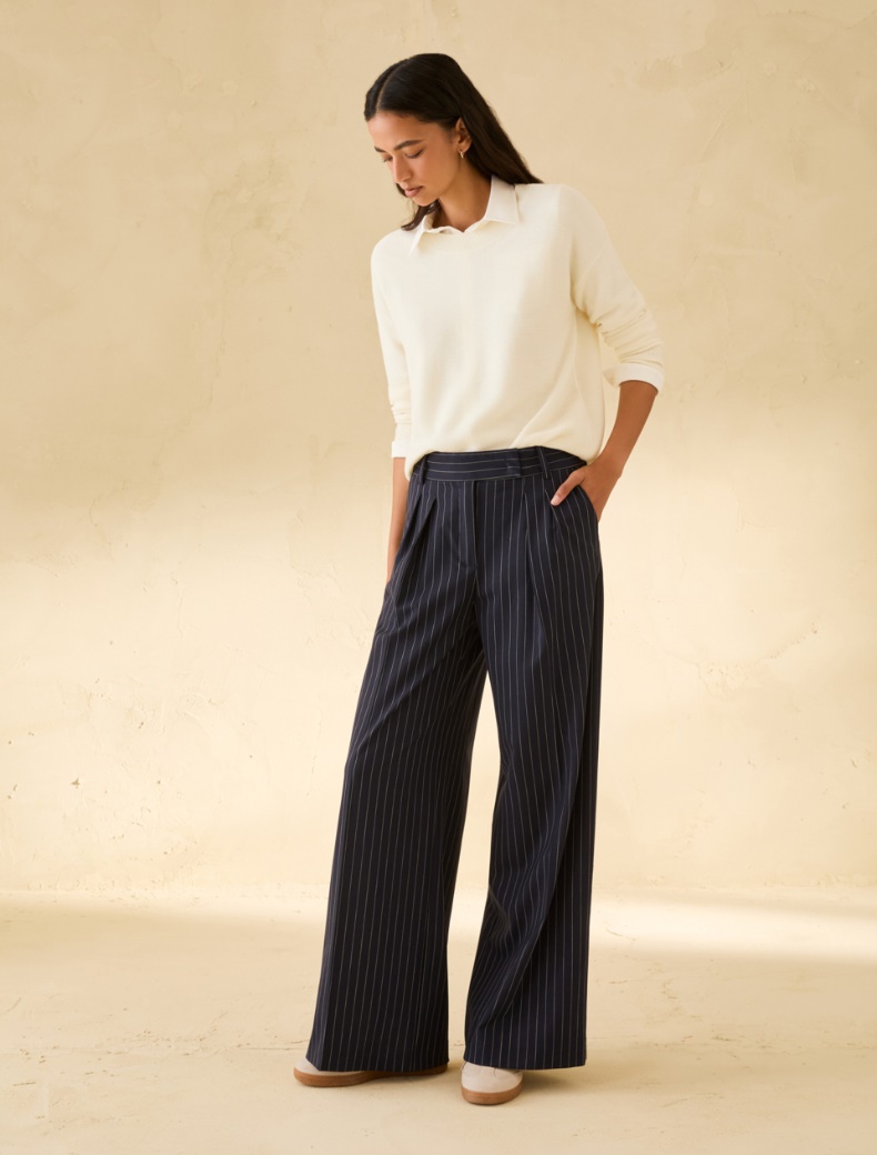 Wide-fit pinstripe trousers Wide-fit pinstripe trousers - NAVY - pennyblack