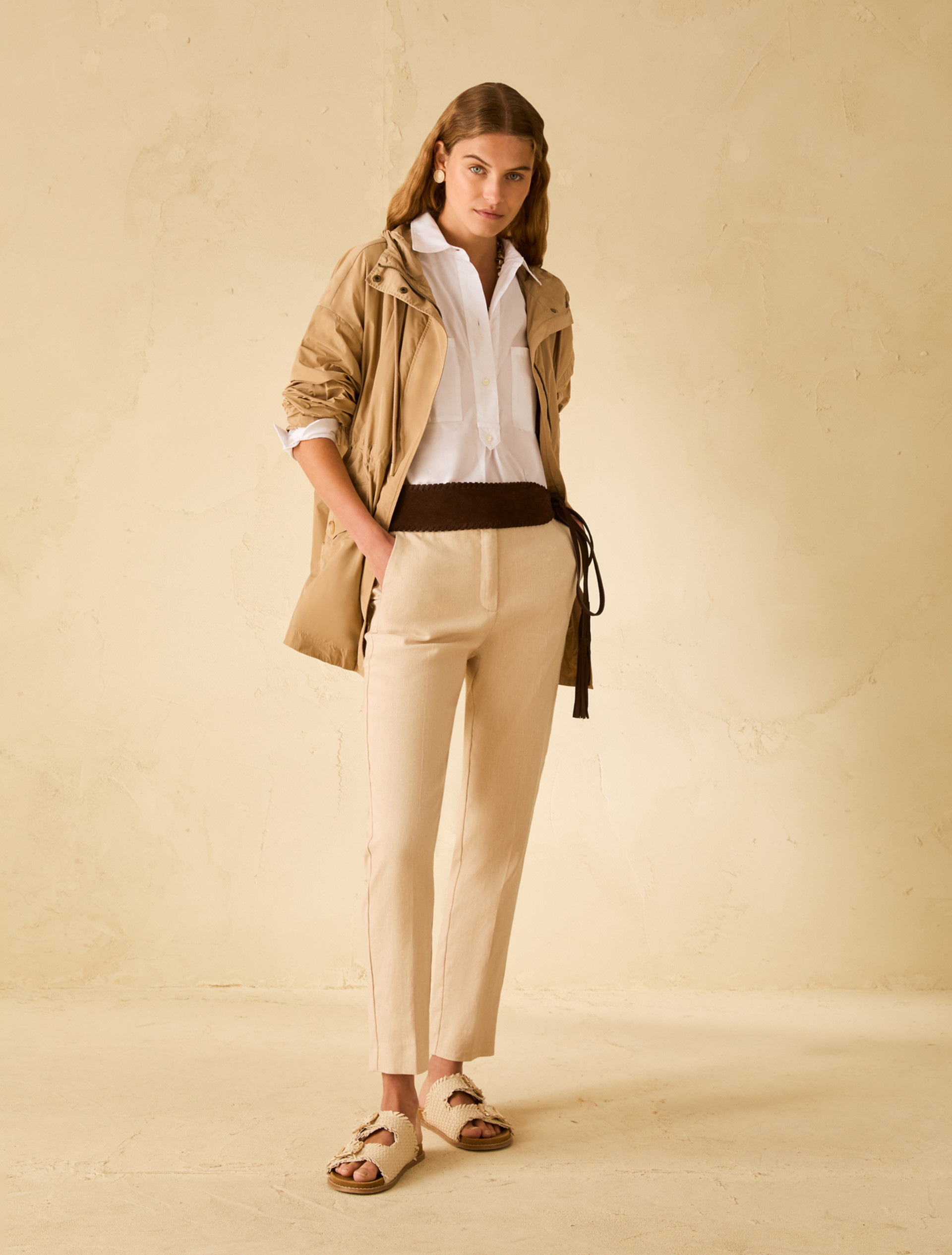 Slim cotton and linen trousers - SAND - pennyblack