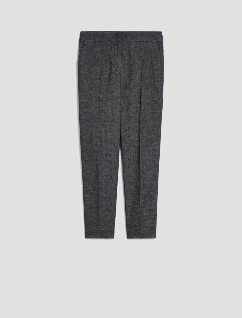 Slim cotton and linen trousers - NAVY - pennyblack