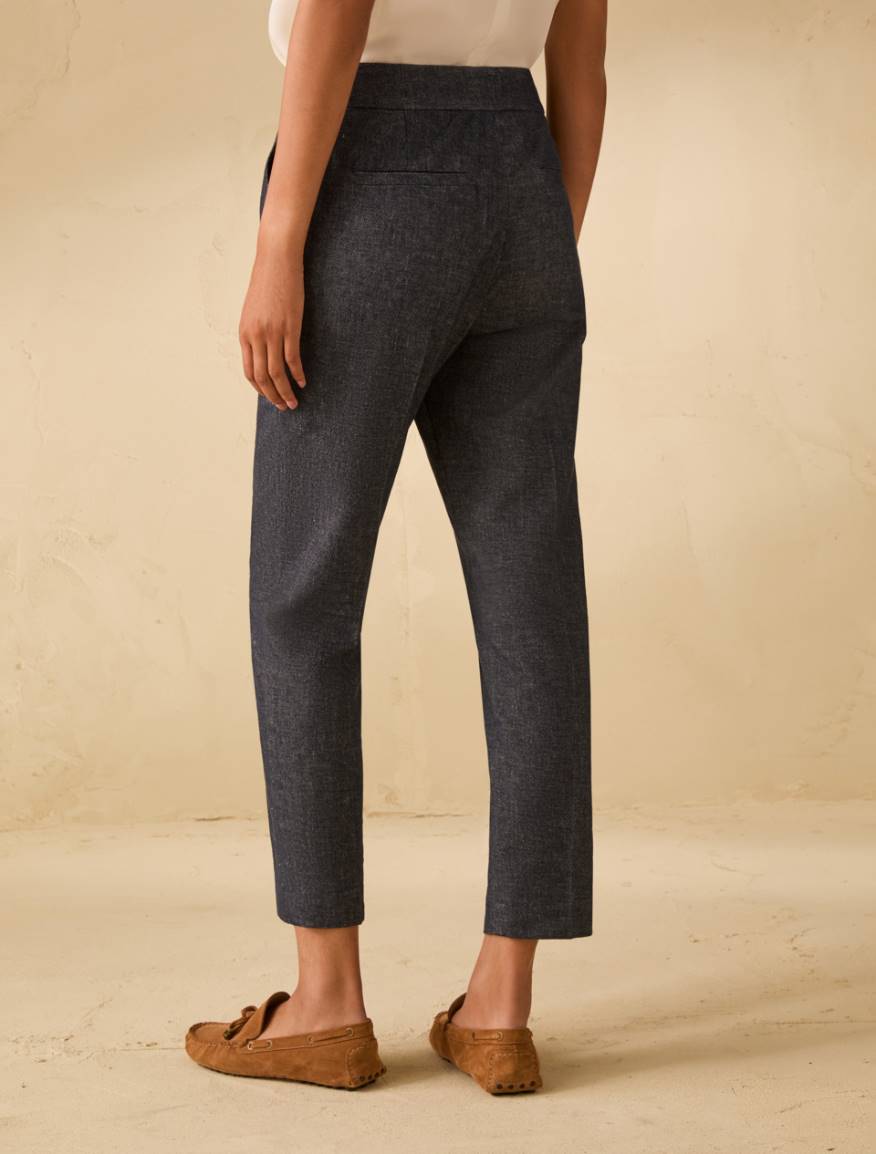 Slim cotton and linen trousers - NAVY - Pennyblack - 3