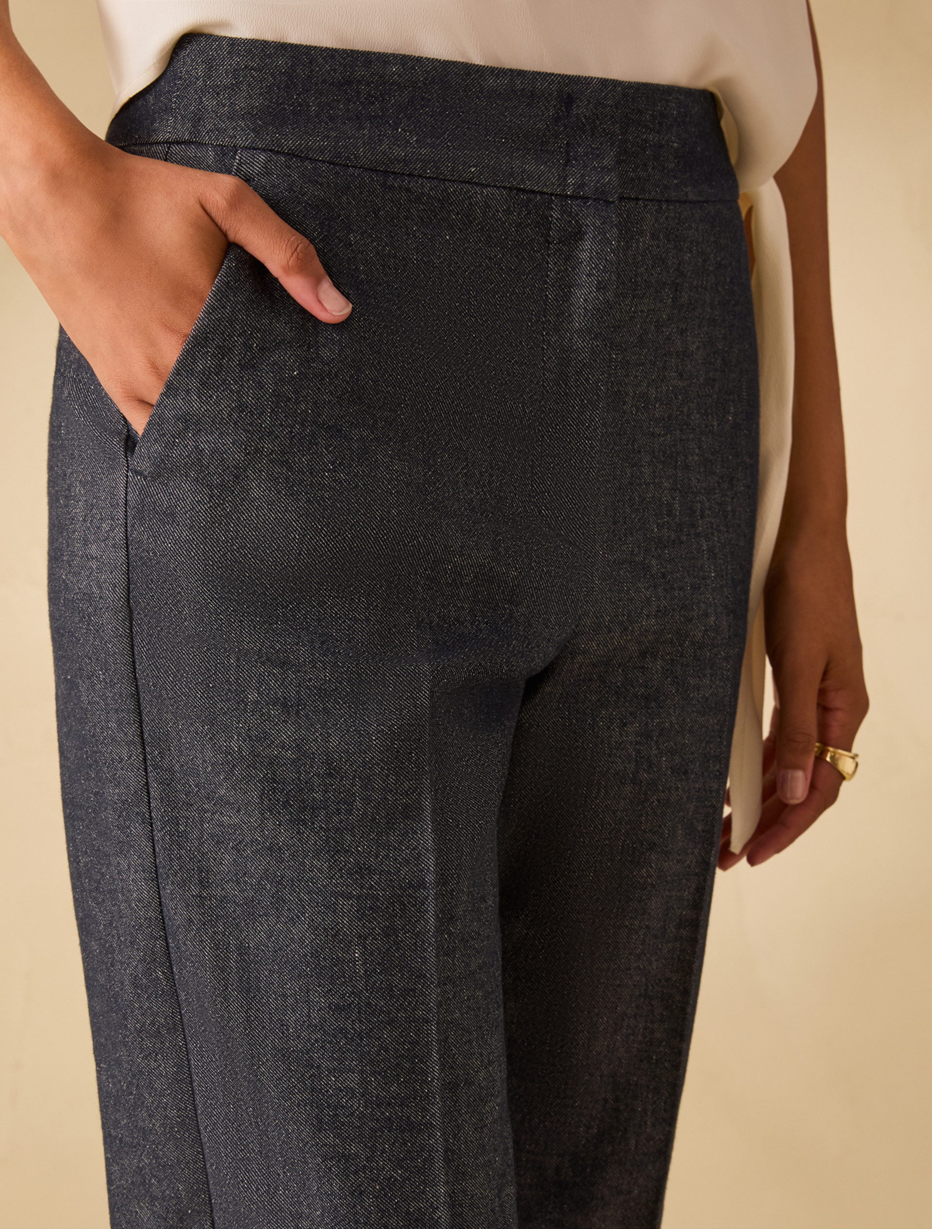 Slim cotton and linen trousers - NAVY - pennyblack