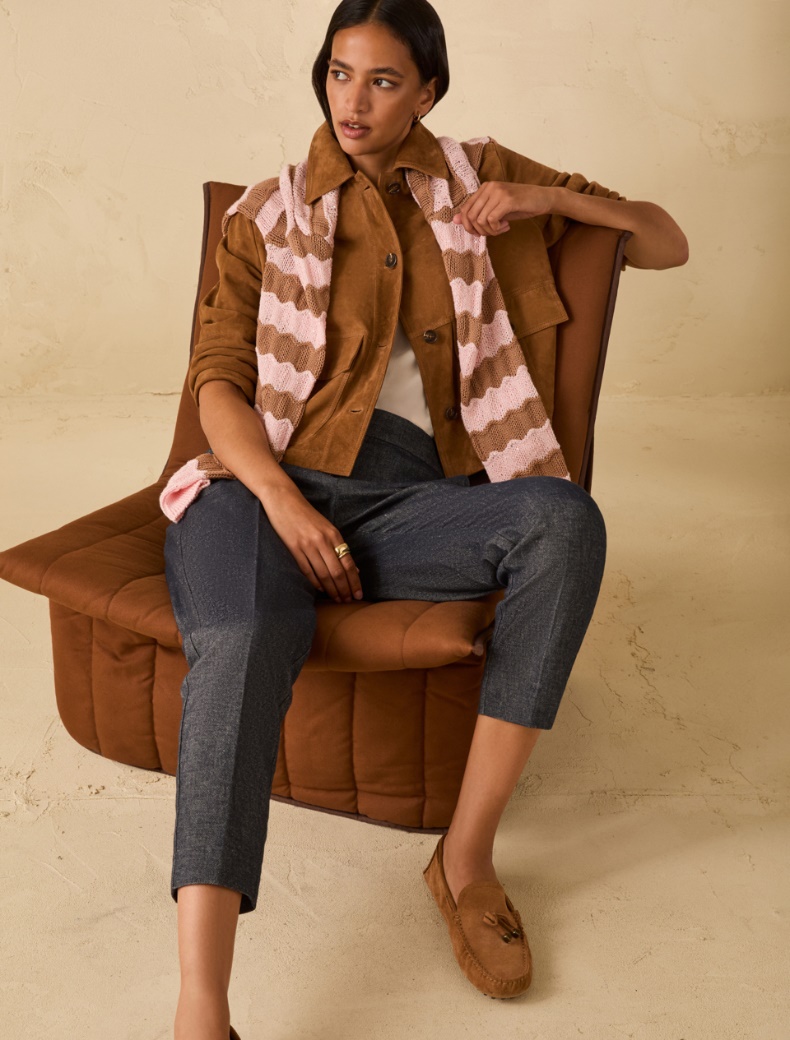 Slim cotton and linen trousers - NAVY - pennyblack