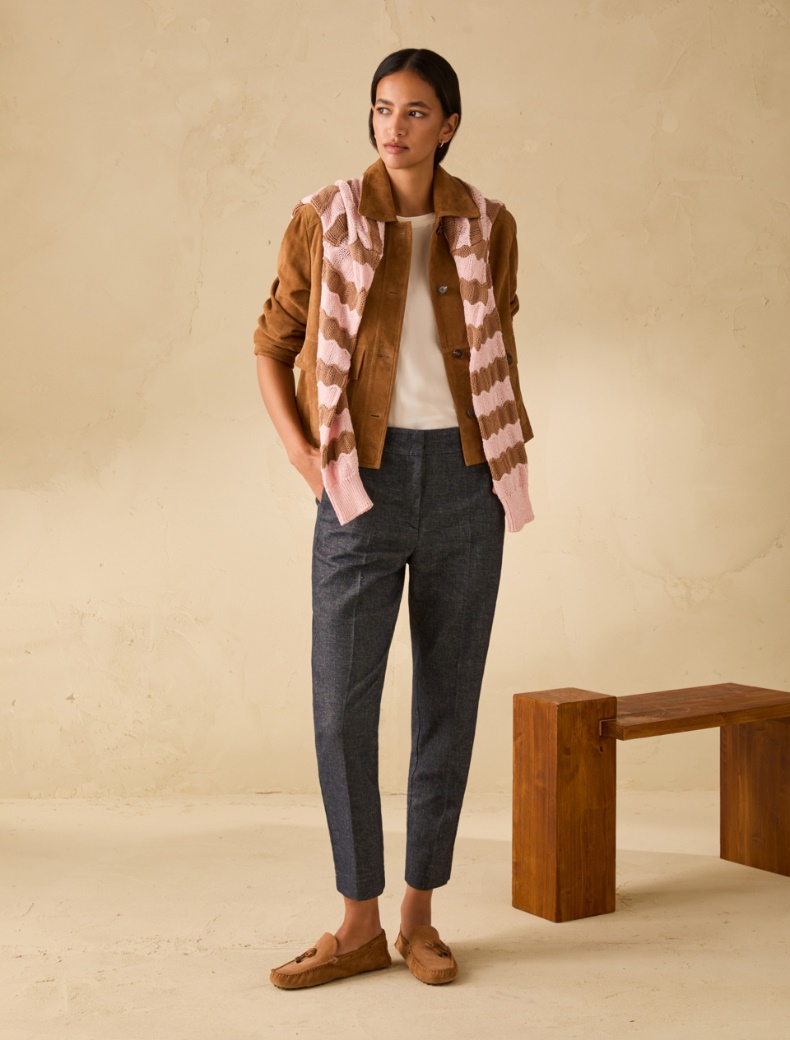 Slim cotton and linen trousers - NAVY - pennyblack