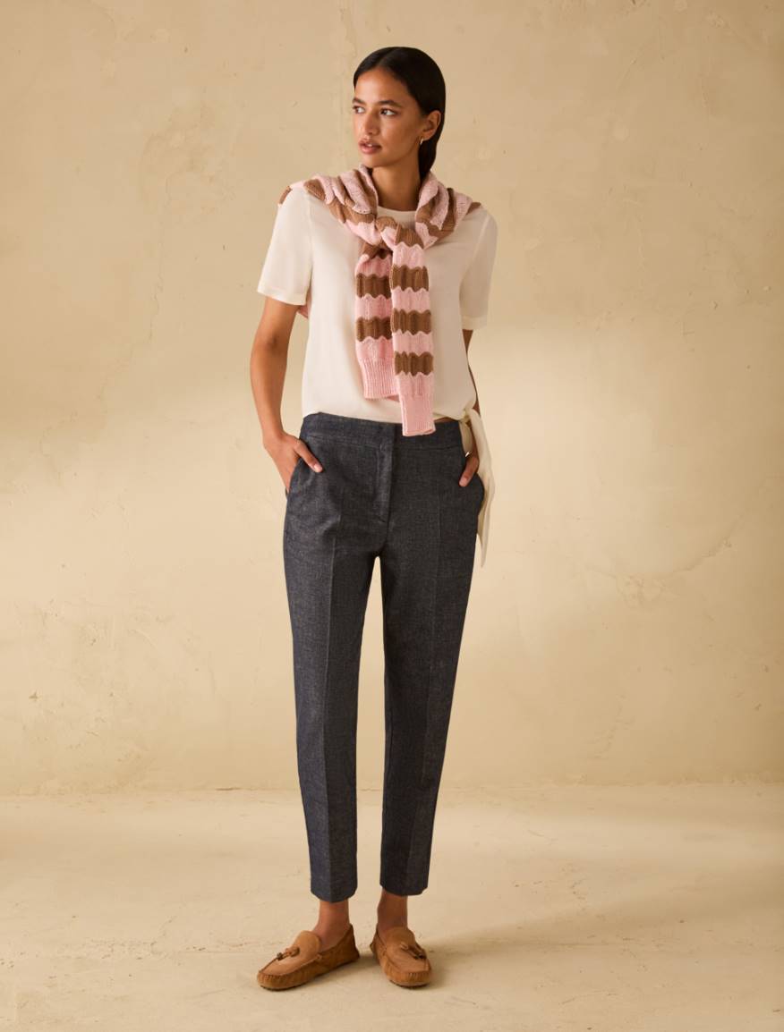 Slim cotton and linen trousers - NAVY - Pennyblack