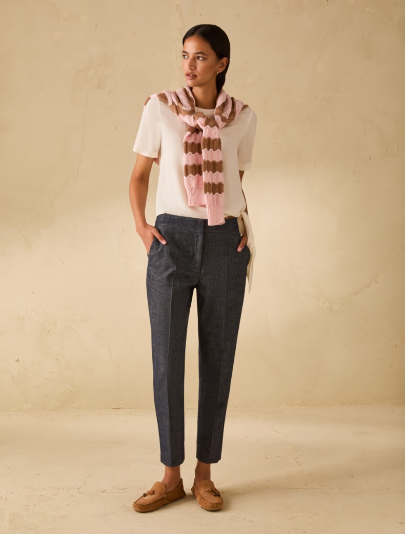 Slim cotton and linen trousers - NAVY - pennyblack