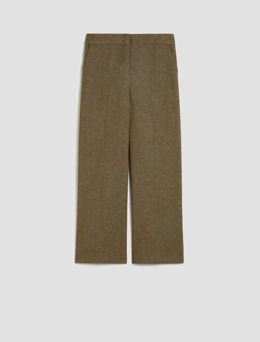 Cotton and linen wide-leg trousers - KAKI - Pennyblack - 2