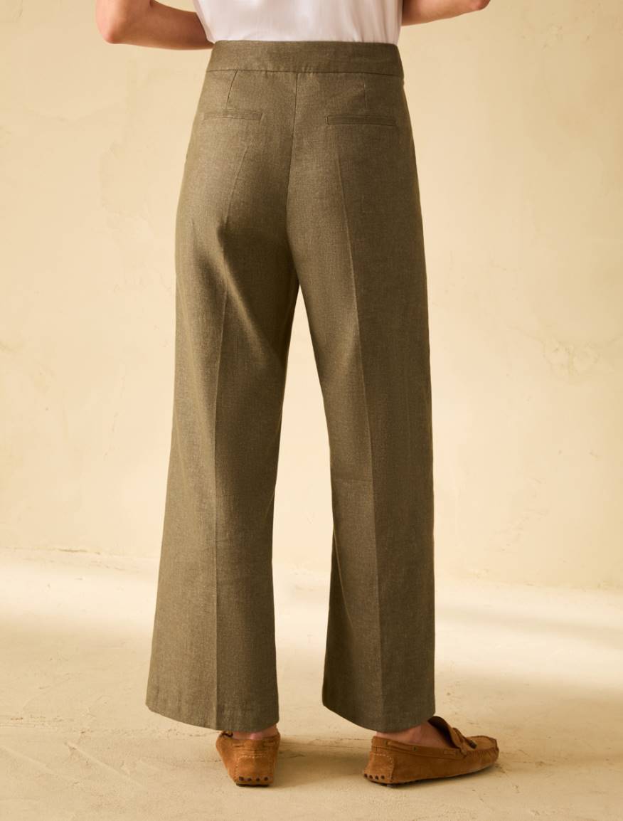 Cotton and linen wide-leg trousers - KAKI - Pennyblack - 3