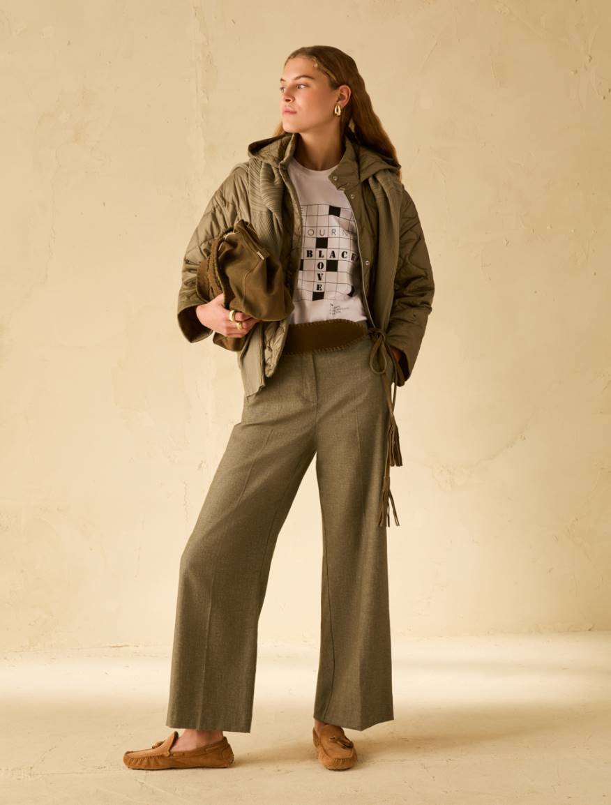 Cotton and linen wide-leg trousers - KAKI - Pennyblack - 5