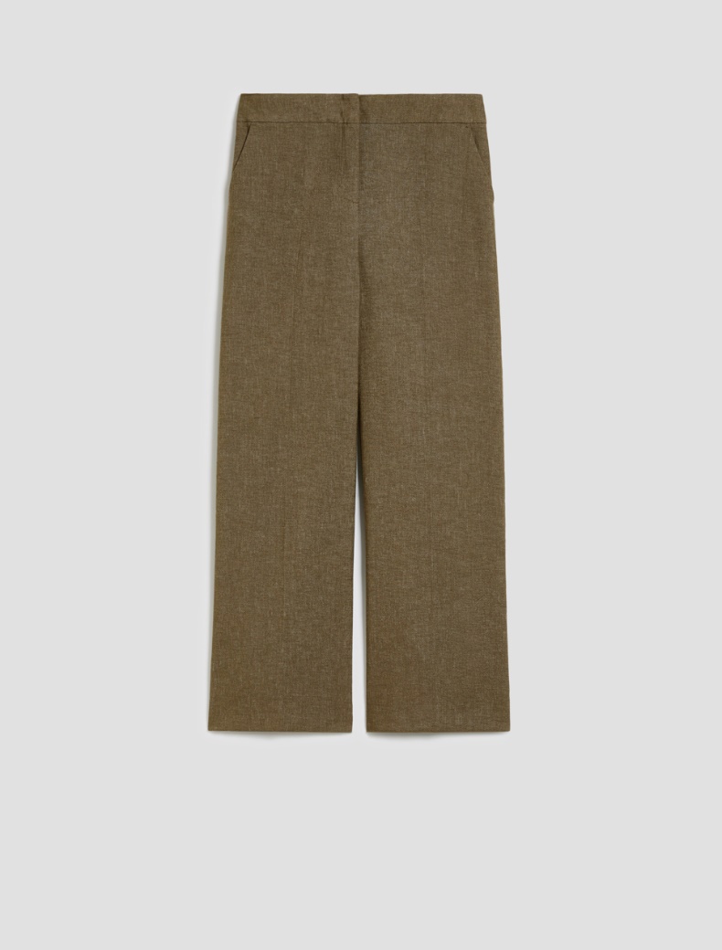 Cotton and linen wide-leg trousers - KAKI - pennyblack