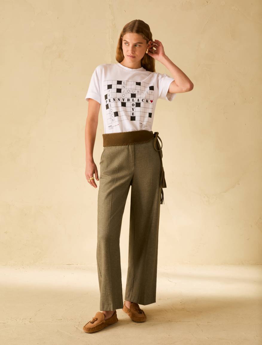 Cotton and linen wide-leg trousers - KAKI - Pennyblack