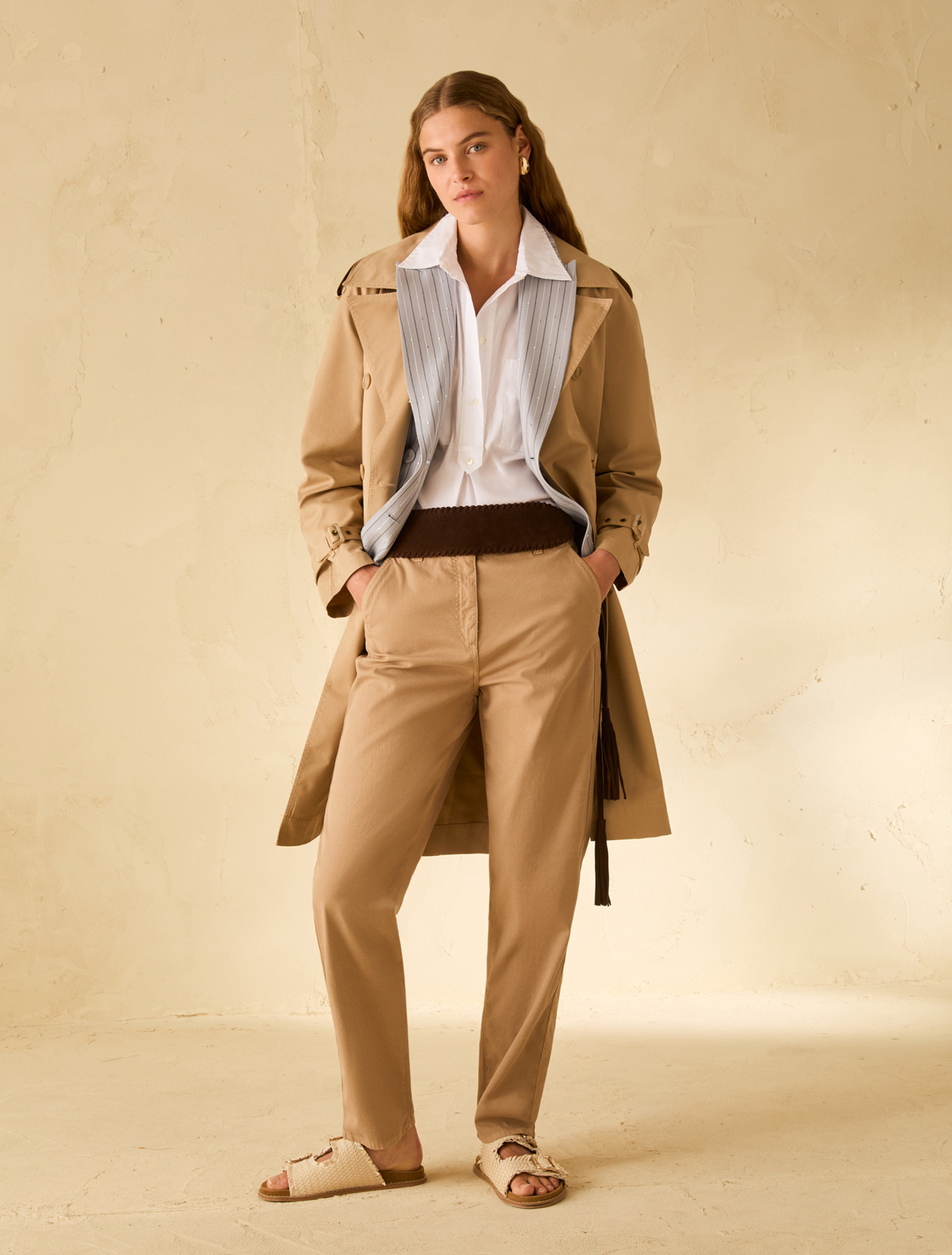 Piqué cotton trousers - CAMEL - pennyblack