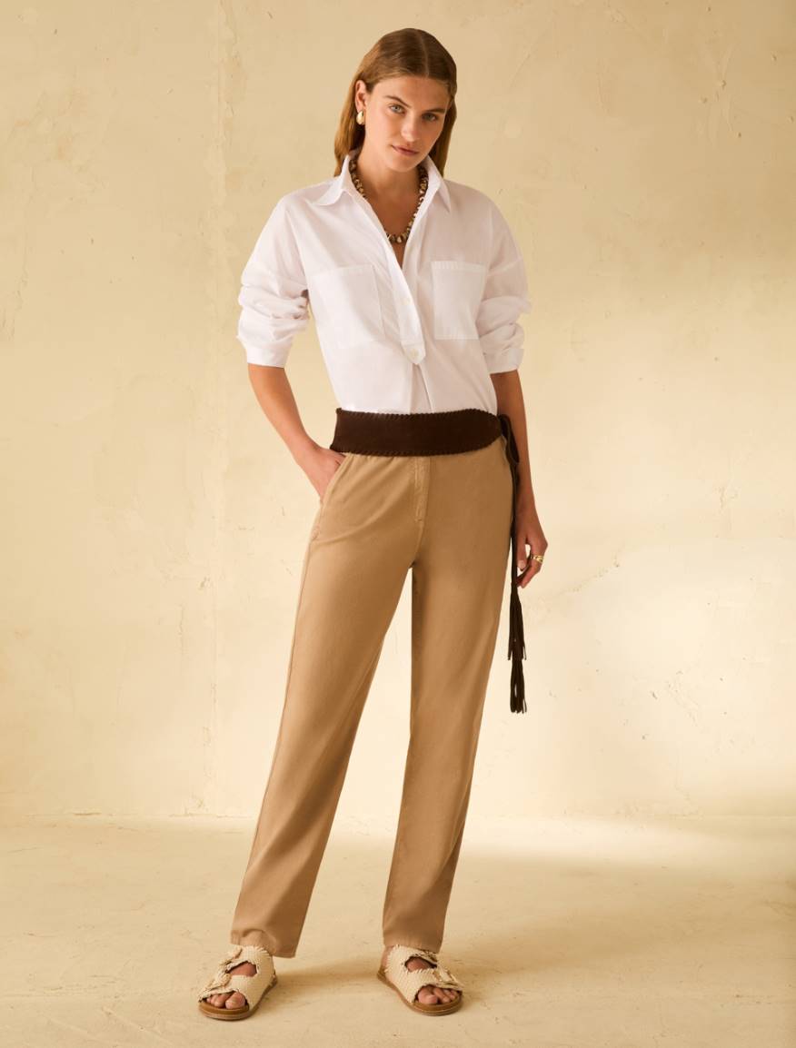 Piqué cotton trousers - CAMEL - Pennyblack