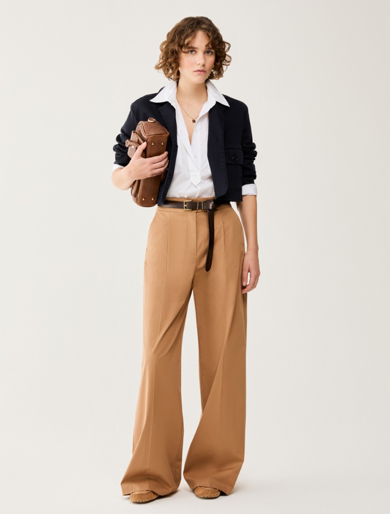 Wide-leg gabardine trousers - TOBACCO BROWN - pennyblack