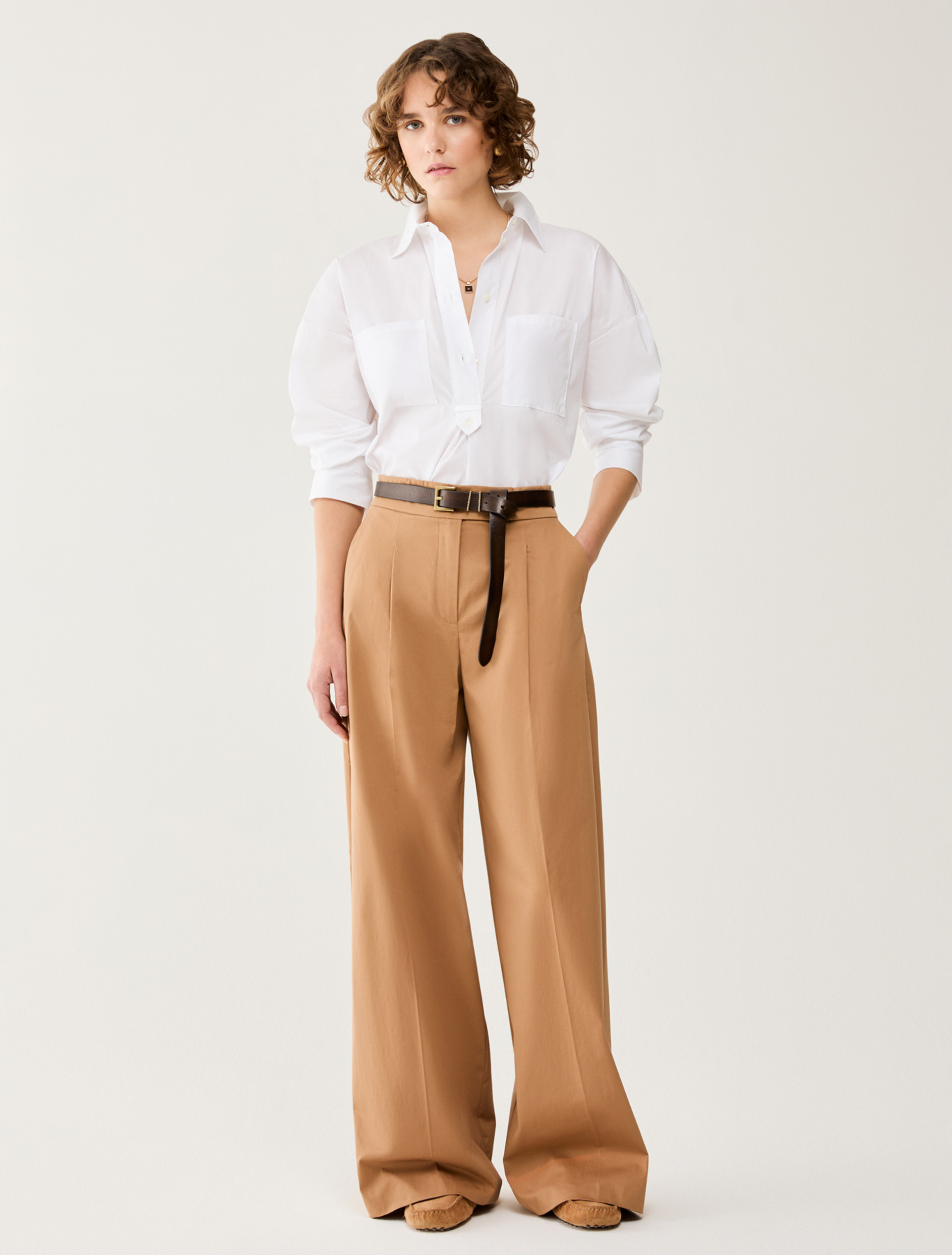 Wide-leg gabardine trousers - TOBACCO BROWN - pennyblack