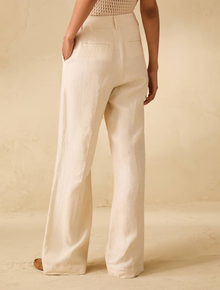 Wide, linen twill trousers - WOOL WHITE - Pennyblack - 3