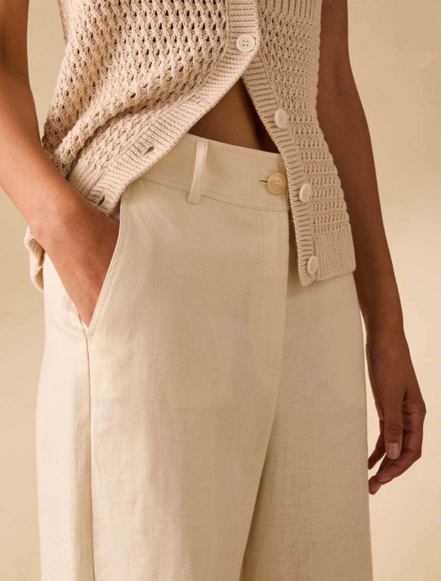 Wide, linen twill trousers - WOOL WHITE - Pennyblack - 4