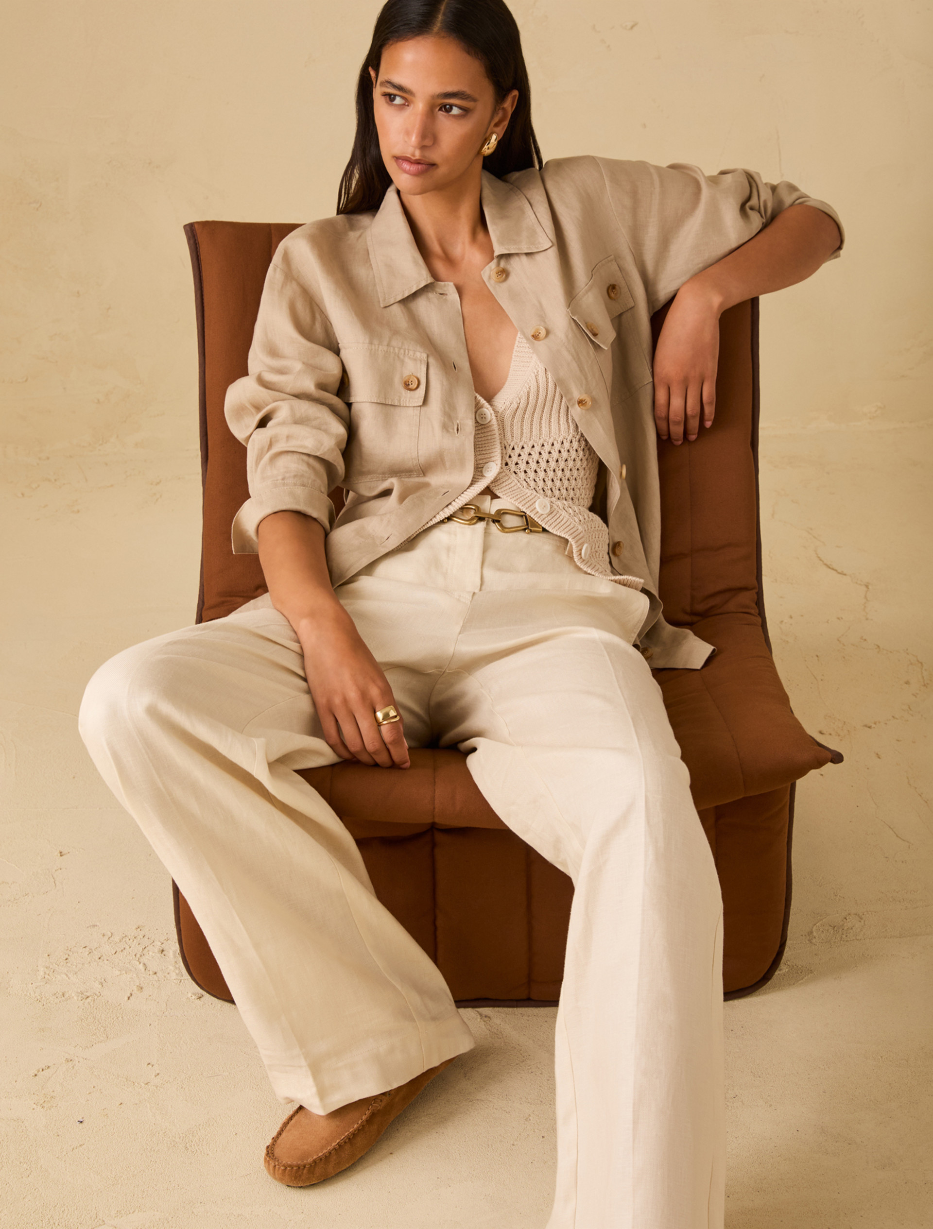 Pantaloni ampi in twill di lino - BIANCO LANA - pennyblack