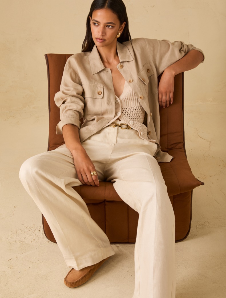 Pantaloni ampi in twill di lino - BIANCO LANA - pennyblack