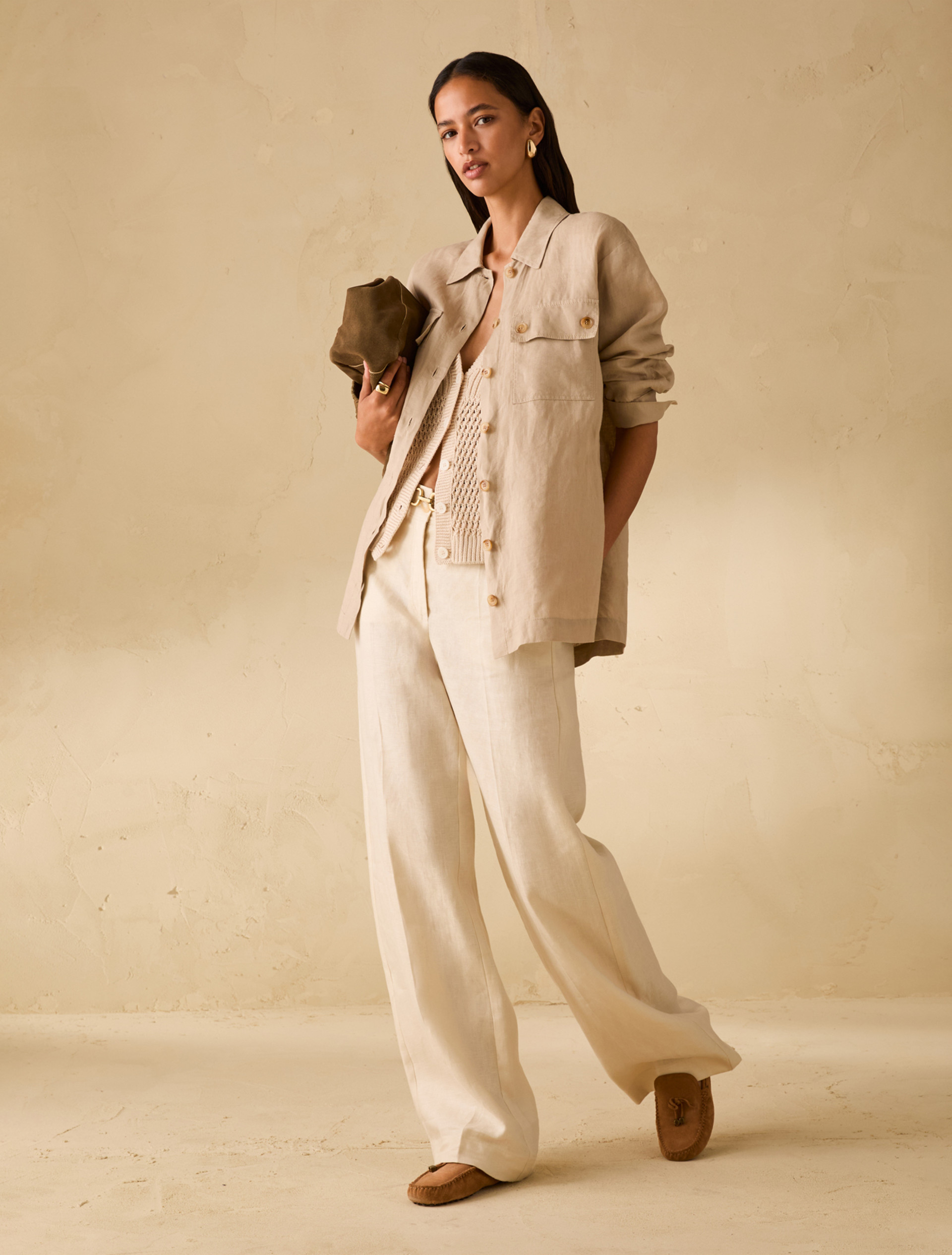 Pantaloni ampi in twill di lino - BIANCO LANA - pennyblack