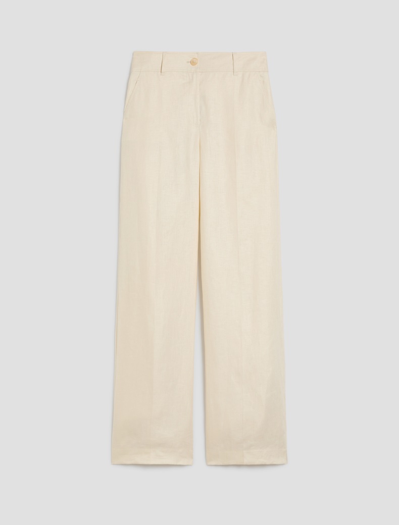 Wide, linen twill trousers - WOOL WHITE - pennyblack