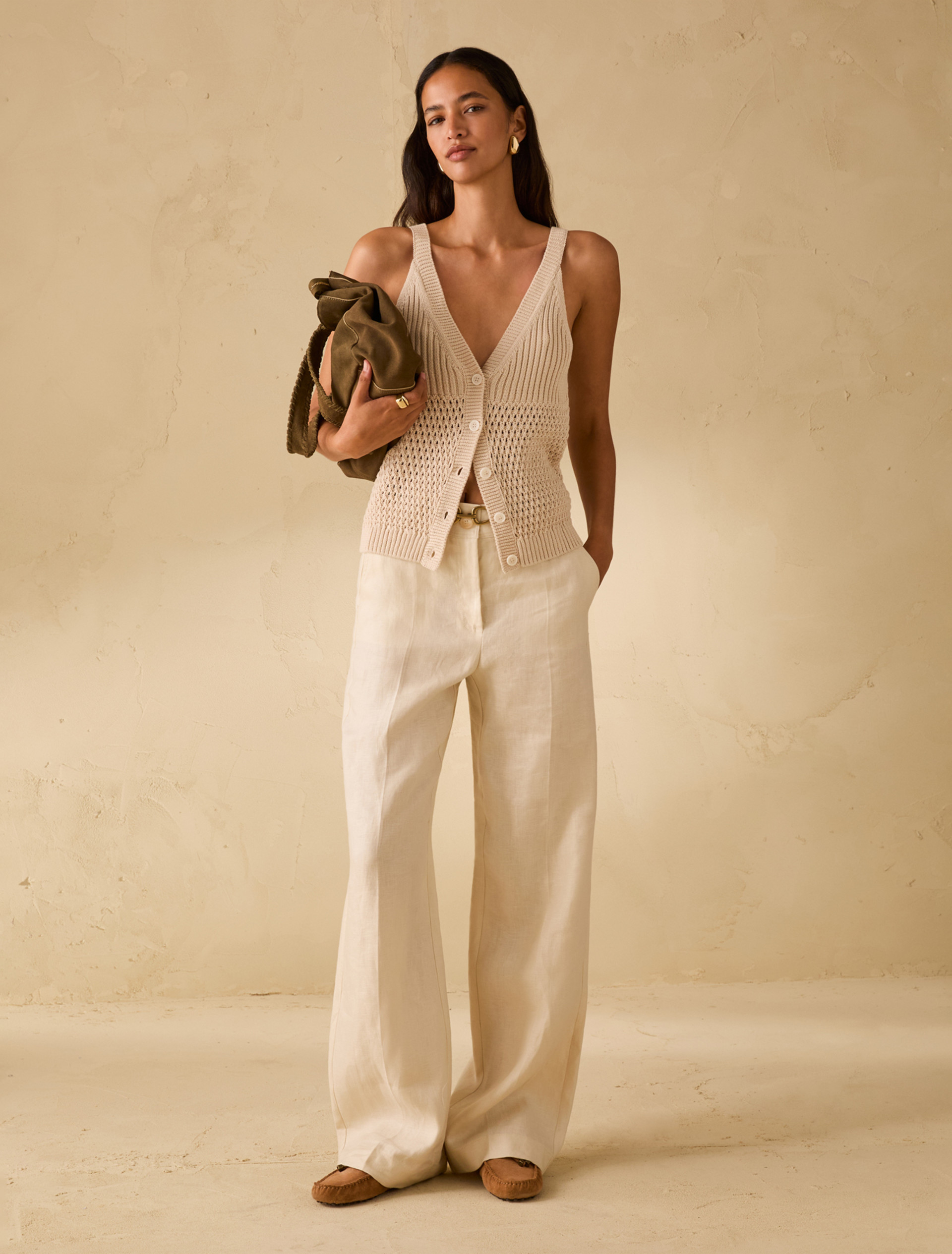 Pantaloni ampi in twill di lino - BIANCO LANA - pennyblack