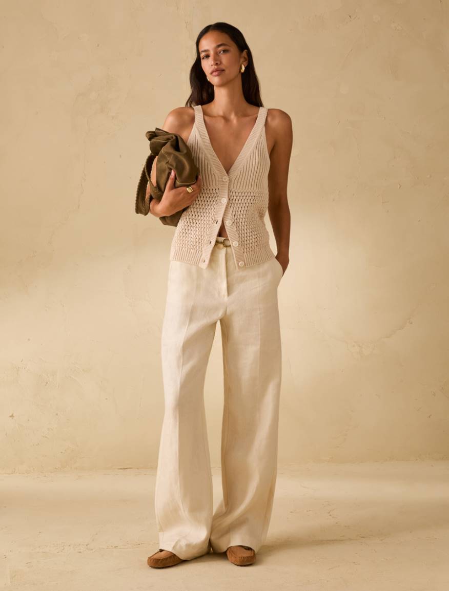 Wide, linen twill trousers - WOOL WHITE - Pennyblack