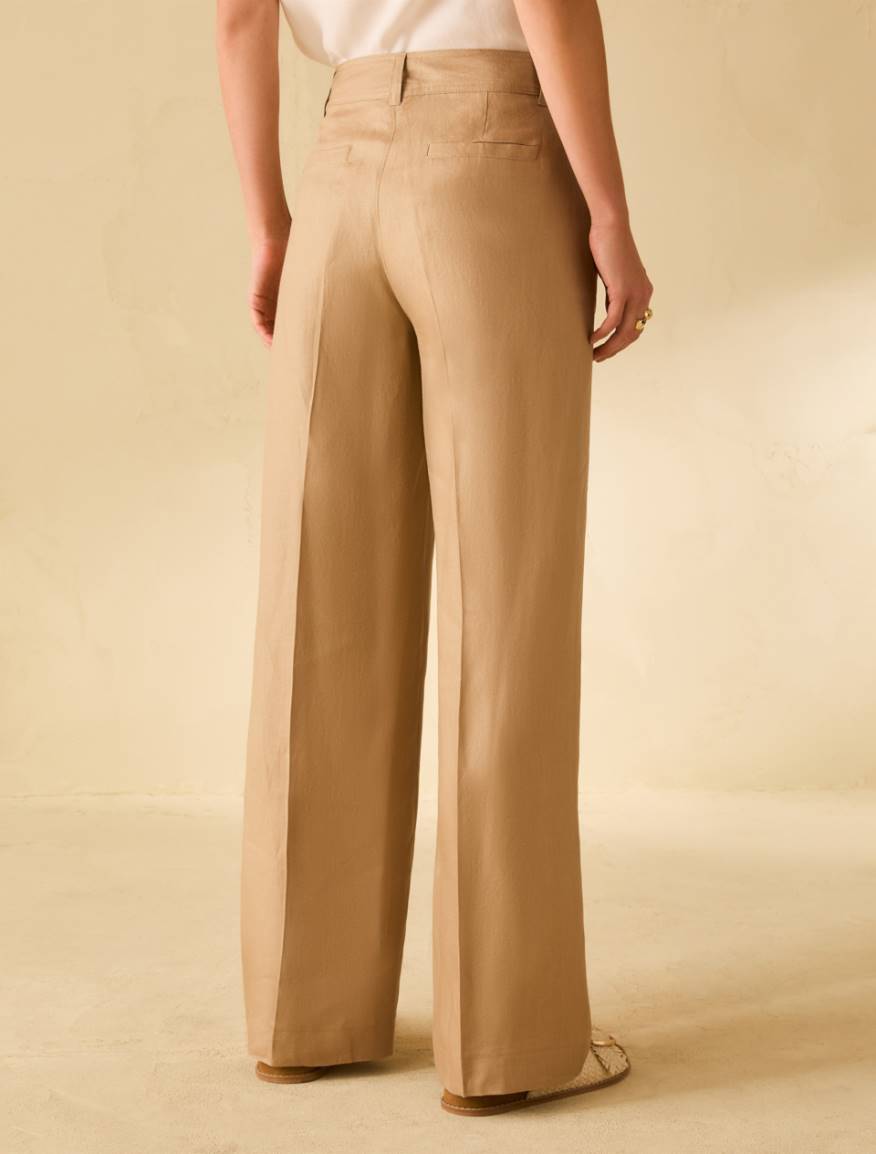 Wide, linen twill trousers - BEIGE - Pennyblack - 3