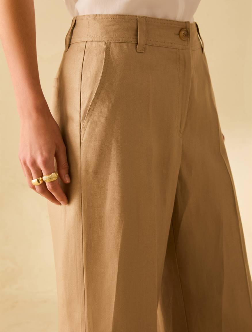 Wide, linen twill trousers - BEIGE - Pennyblack - 4