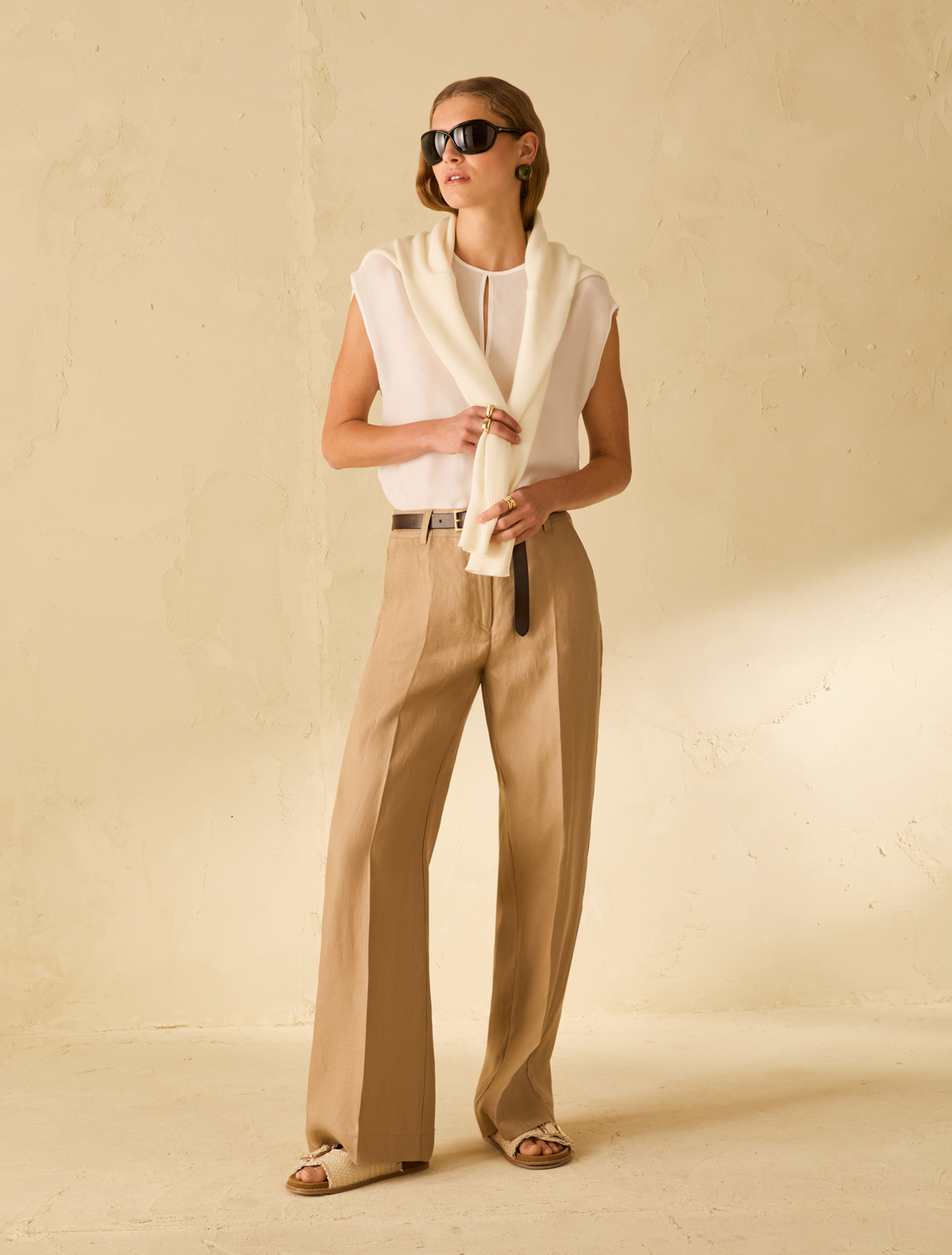 Pantaloni ampi in twill di lino - BEIGE - pennyblack