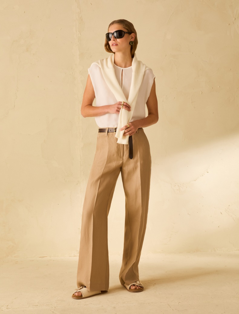 Pantaloni ampi in twill di lino - BEIGE - pennyblack